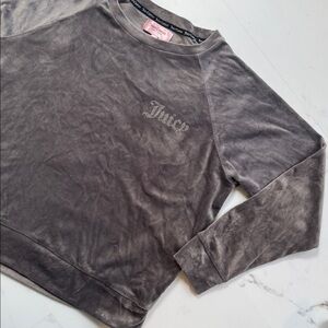 Juicy Couture Y2K velour crewneck sweatshirt Sz L Rhinestone Logo Spellout